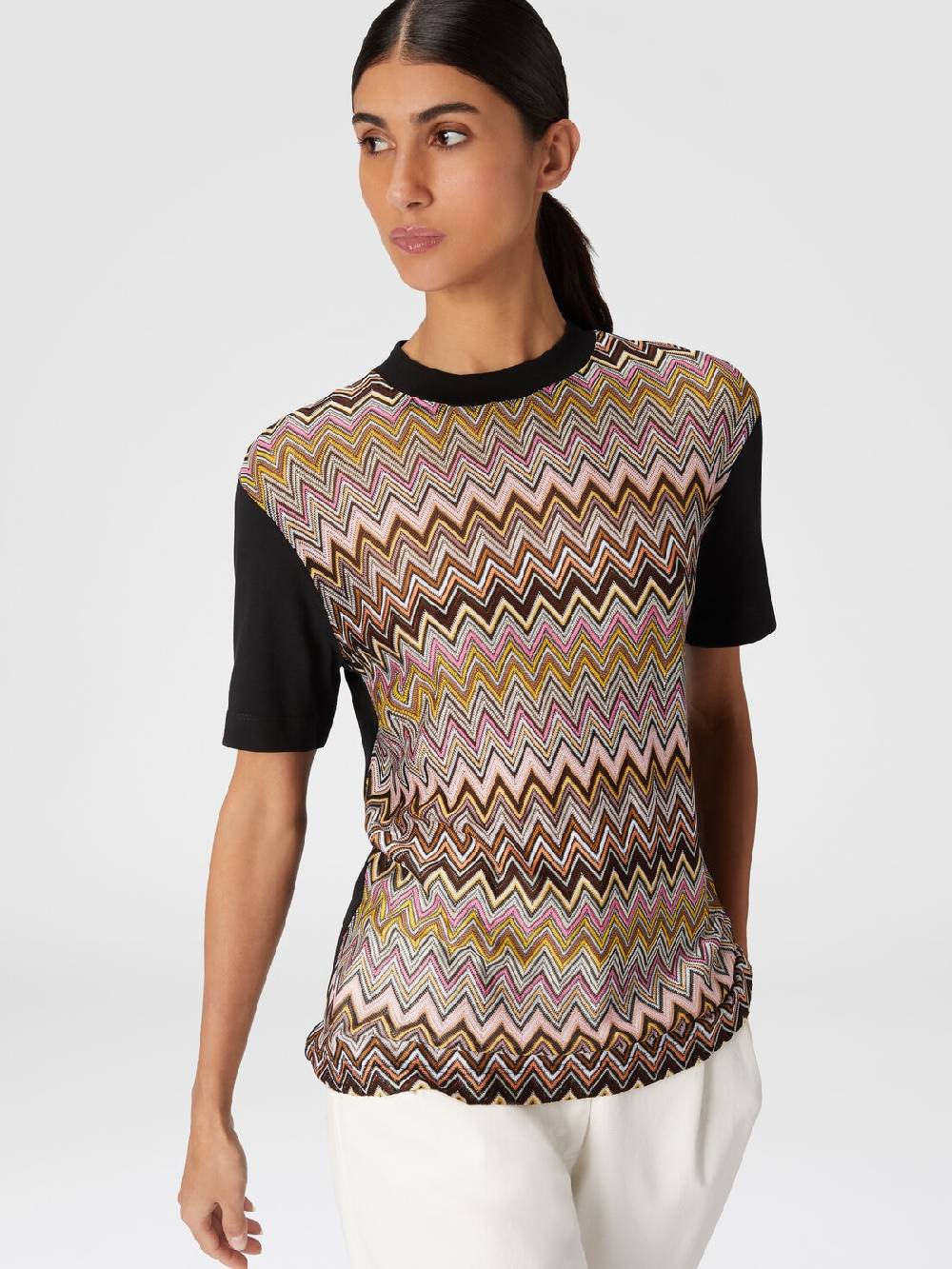 M Missoni T-shirt in jersey di cotone con inserti chevron Nuova