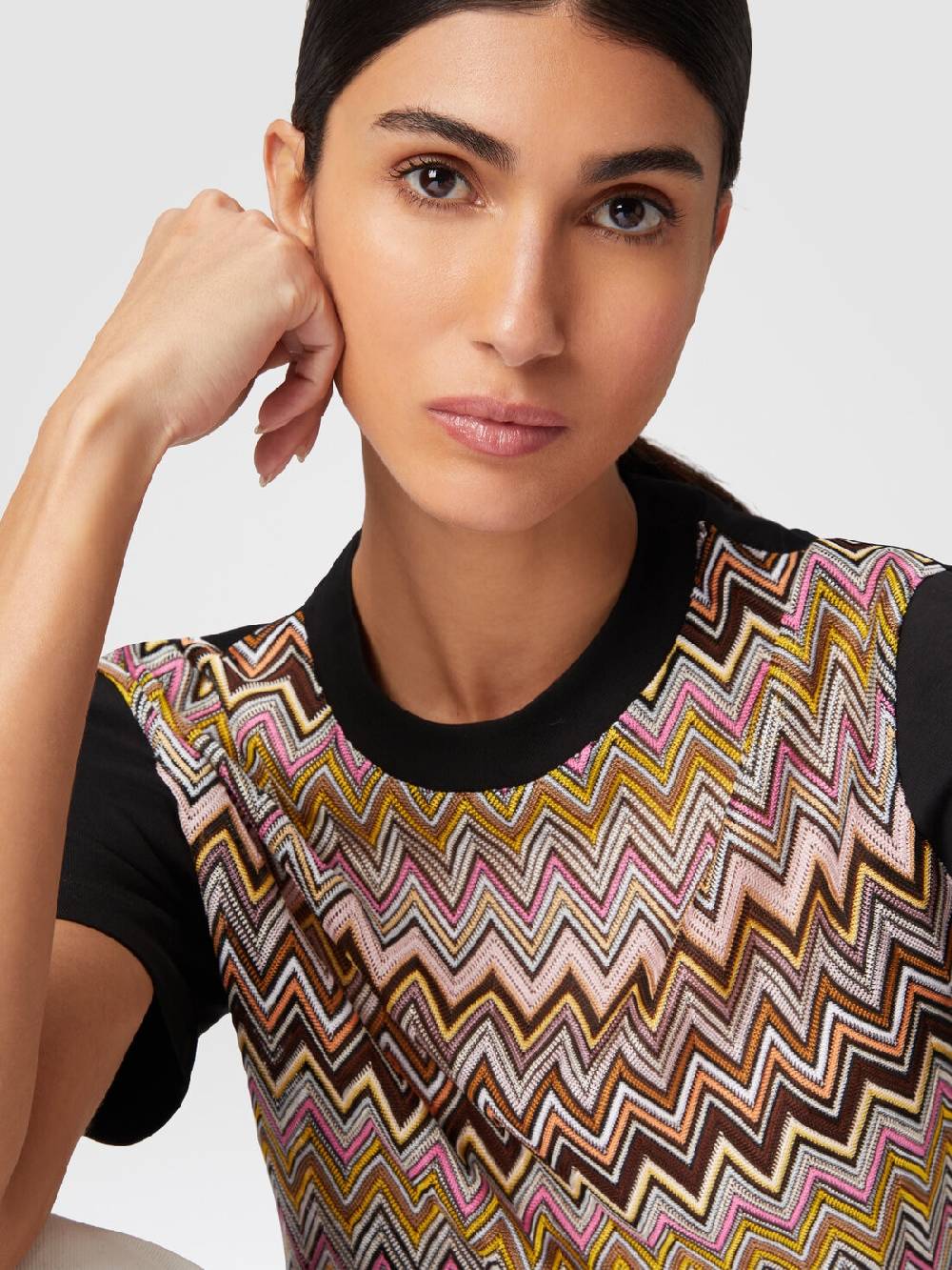 M Missoni T-shirt in jersey di cotone con inserti chevron Nuova