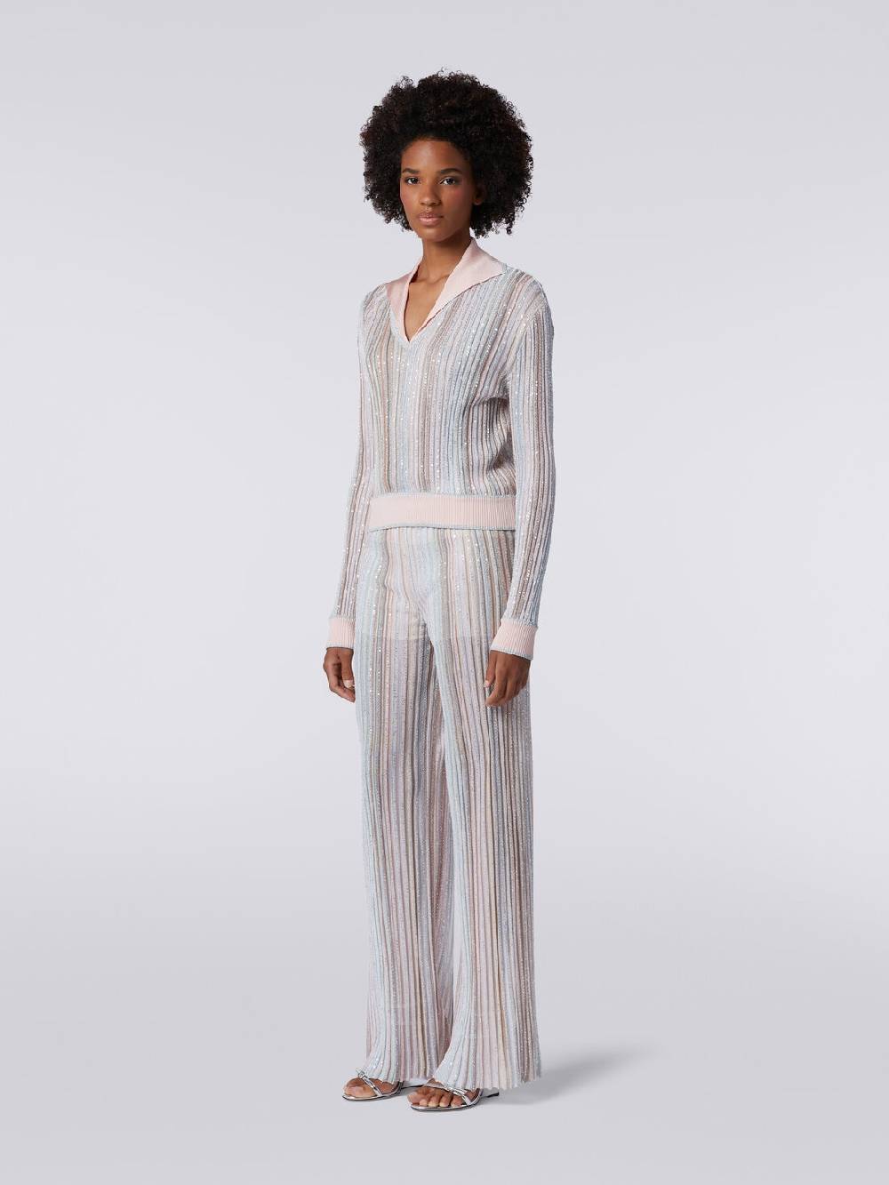 M Missoni Pantaloni in maglia a righe verticali con paillettes Offerta speciale