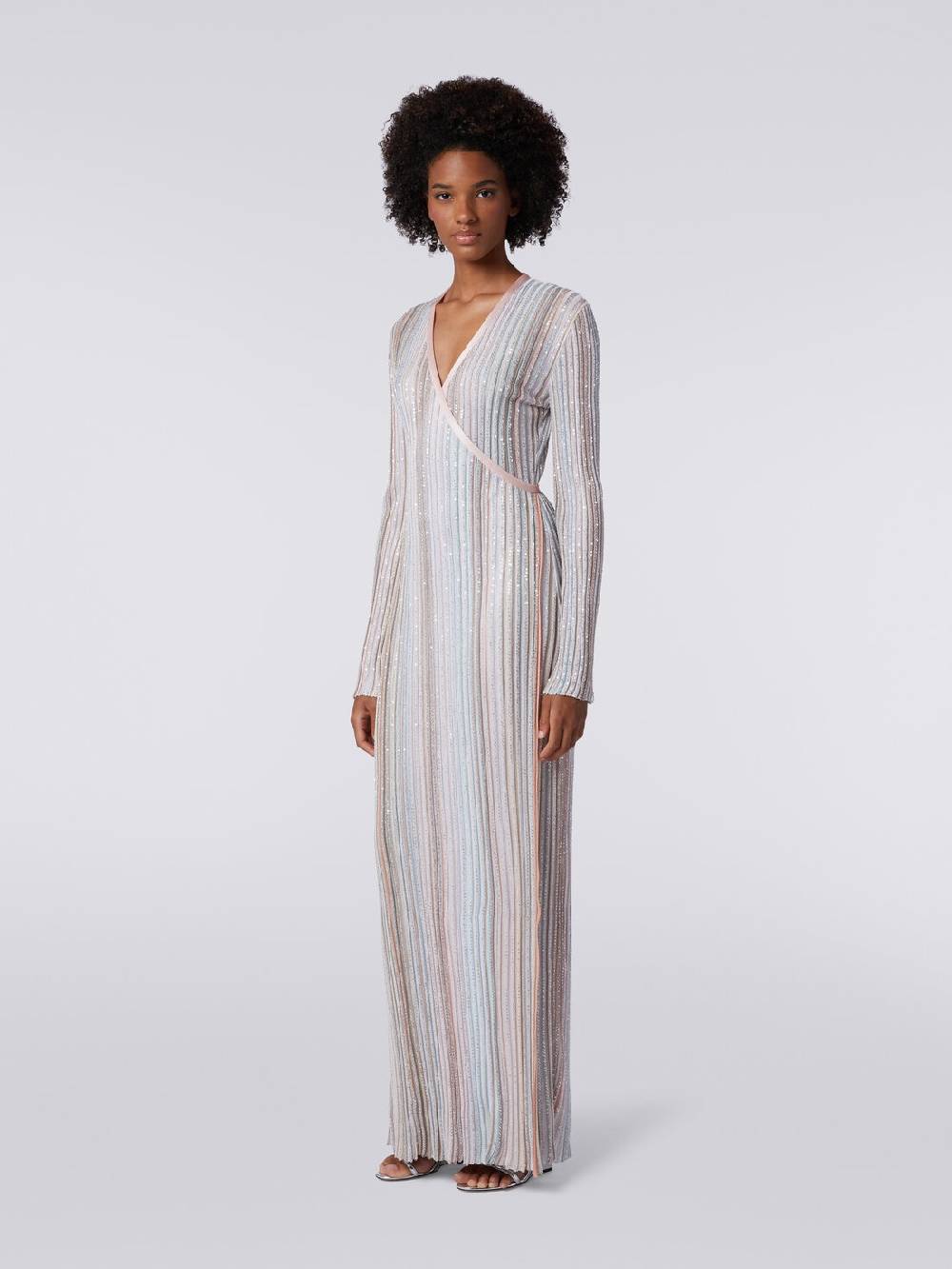 M Missoni Abito lungo con chiusura a portafoglio e paillettes Comprare a buon mercato