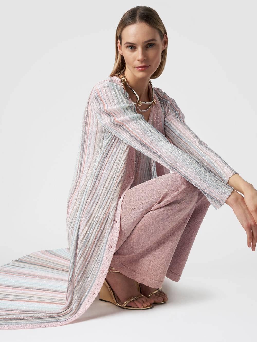 M Missoni Cardigan lungo in maglia con righe verticali e paillettes Grande vendita
