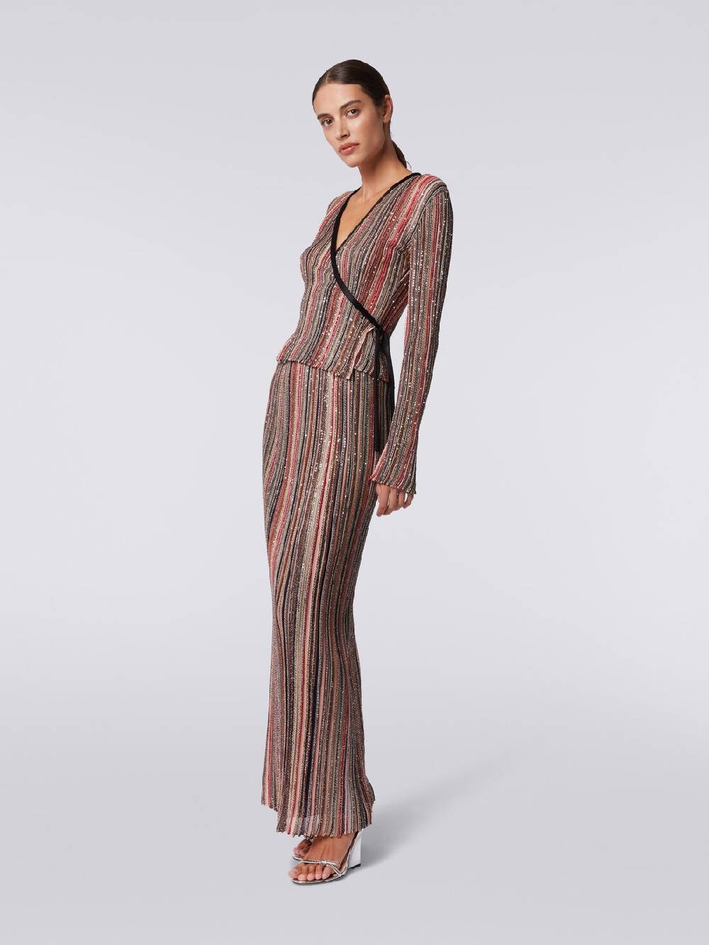 M Missoni Gonna lunga plissée a righe verticali con paillettes Convenienza