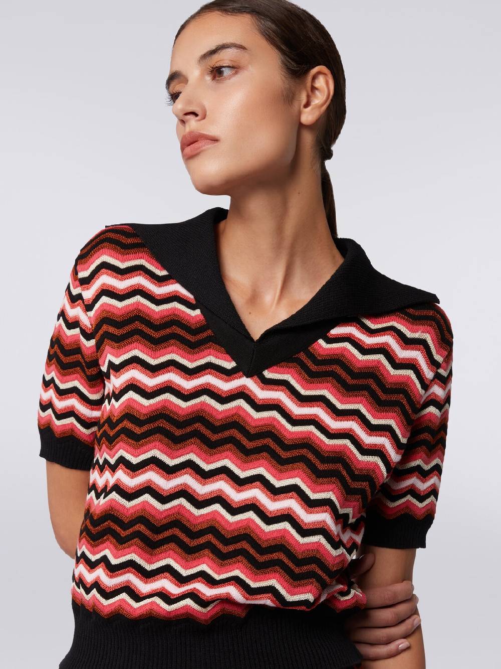 M Missoni Maglia a maniche corte chevron con profili a contrasto Sconto