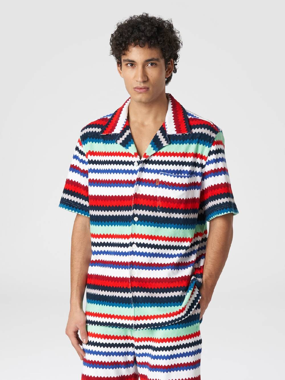 M Missoni Camicia a maniche corte modello bowling in spugna zig zag In Vendita