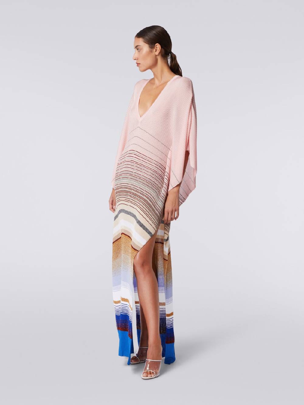 M Missoni Caftano copricostume lungo in maglia a costine rigata con lurex Nuova