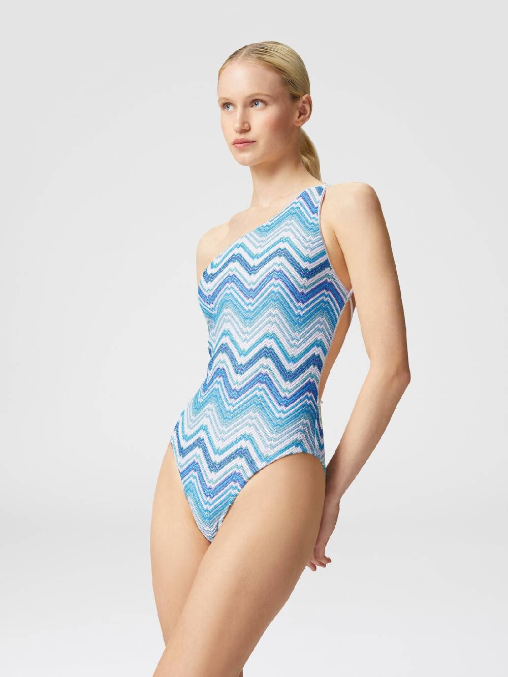 M Missoni Costume intero monospalla in crochet chevron con lurex Qualità Garantita