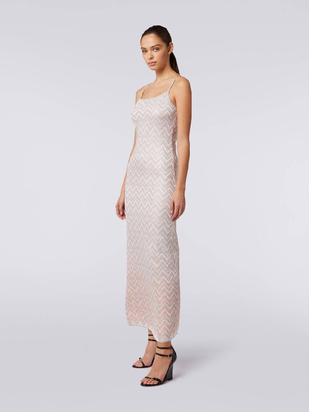 M Missoni Abito lungo senza maniche in viscosa lamé zig zag Nuova