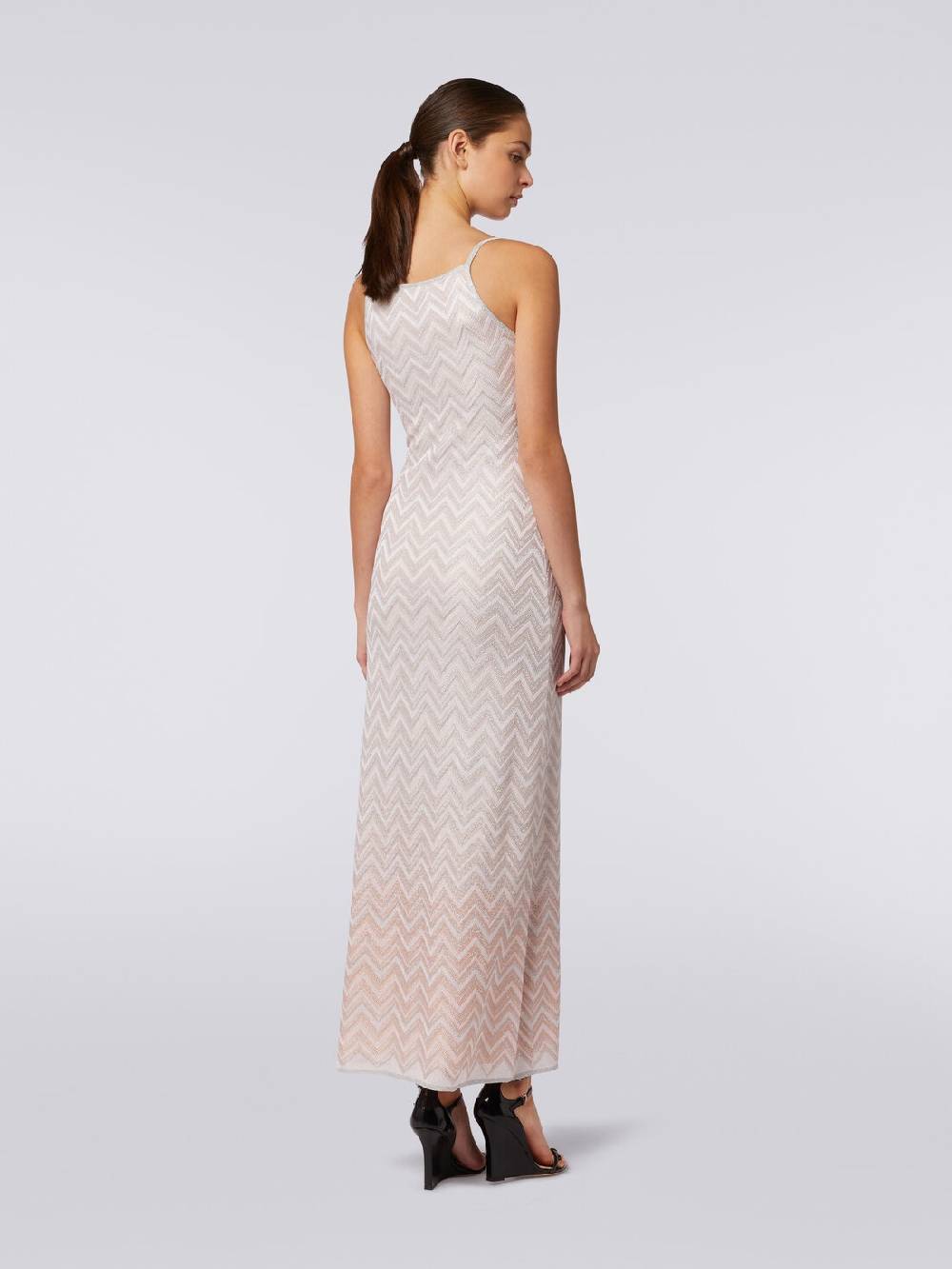 M Missoni Abito lungo senza maniche in viscosa lamé zig zag Nuova