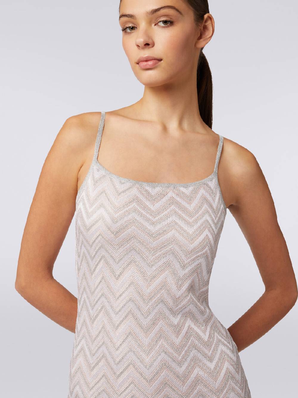 M Missoni Abito lungo senza maniche in viscosa lamé zig zag Nuova