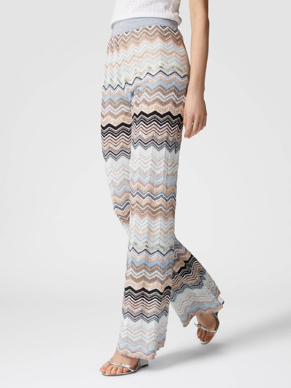 M Missoni Pantaloni in maglia chevron lamé con paillettes Offerta settimanale