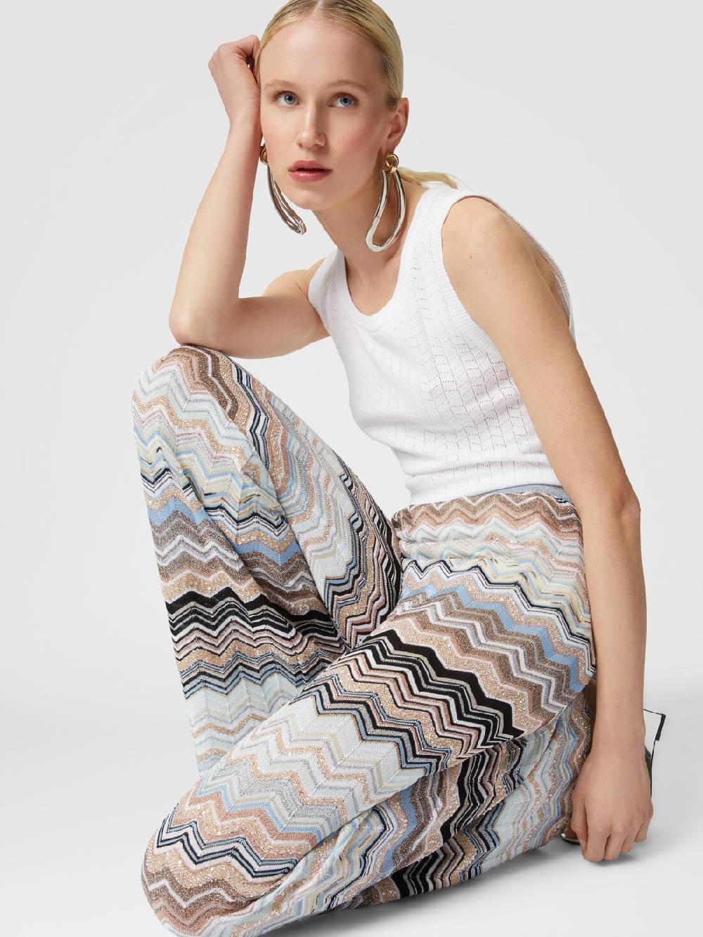 M Missoni Pantaloni in maglia chevron lamé con paillettes Offerta settimanale