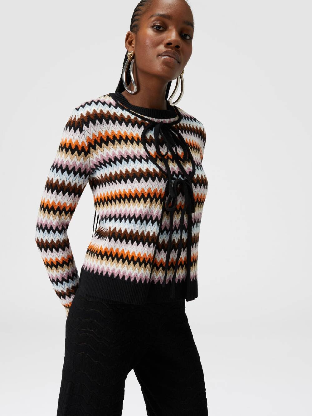 M Missoni Cardigan in lana zig zag con profili a contrasto Ultimi tre giorni