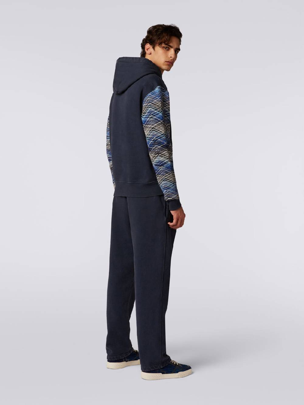 M Missoni Felpa con cappuccio in cotone con inserti in maglia Fino al 50% di sconto
