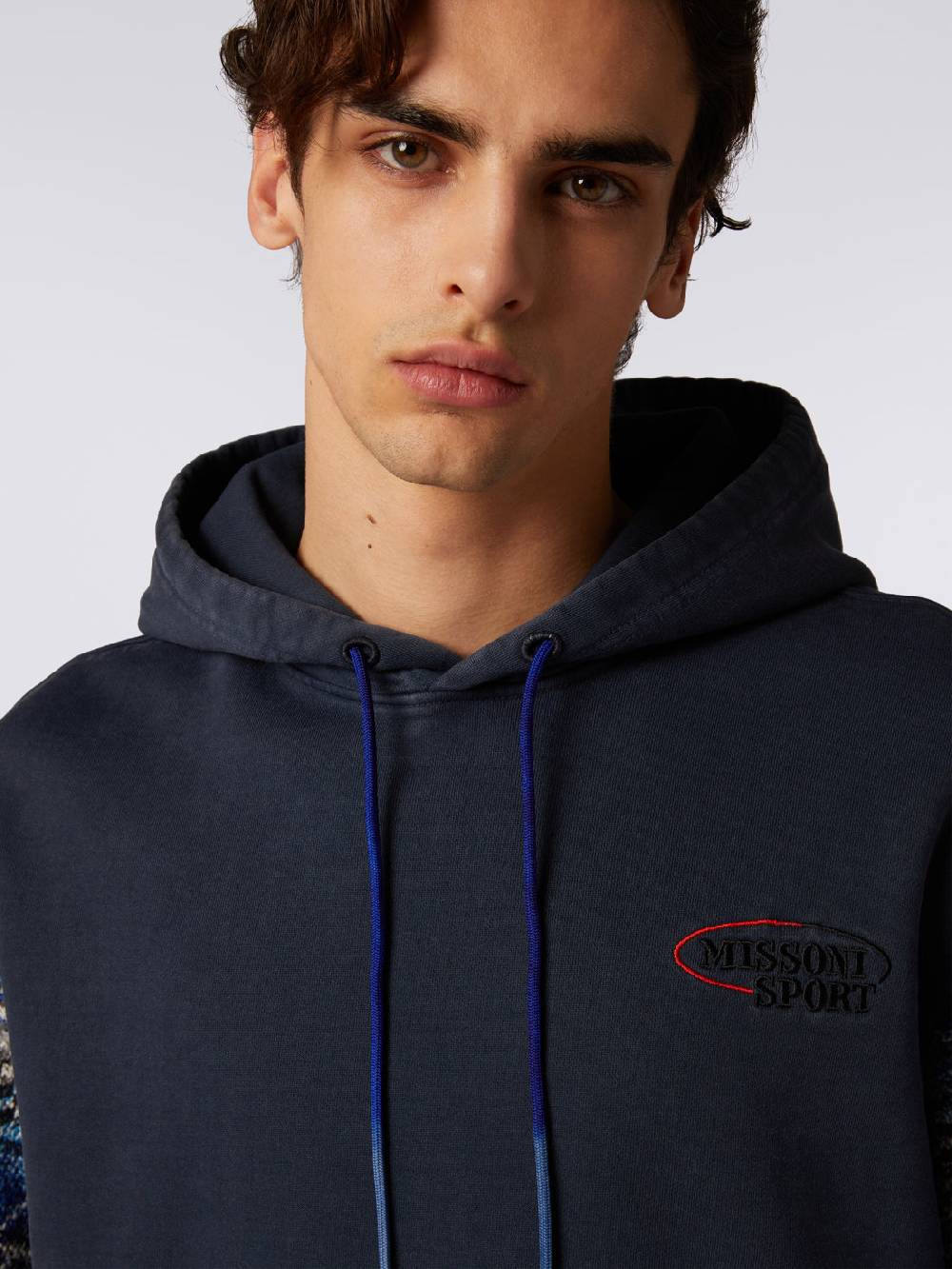 M Missoni Felpa con cappuccio in cotone con inserti in maglia Fino al 50% di sconto