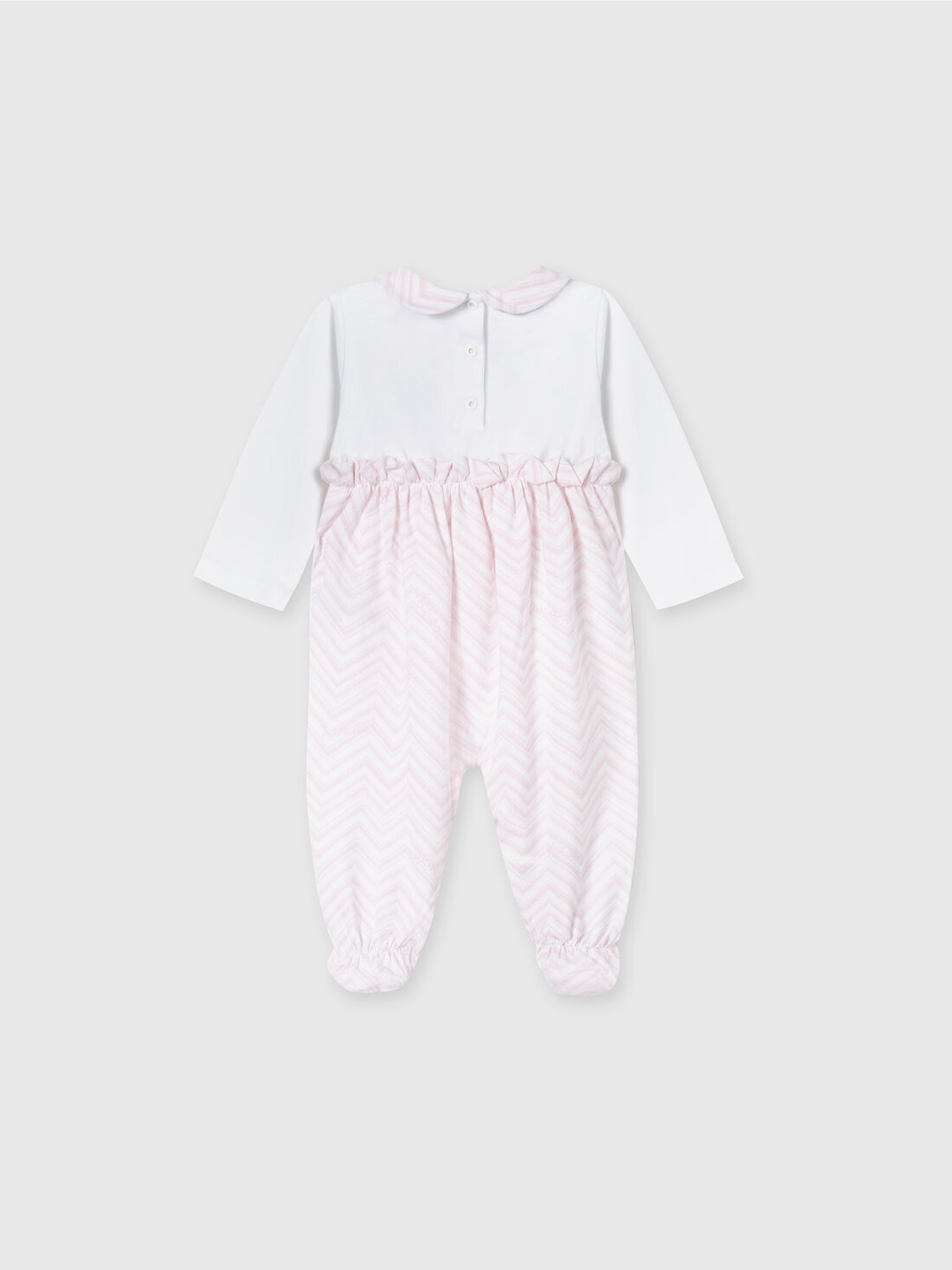 M Missoni Set tre pezzi con tutina, zuccotto e bavaglino in cotone con inserti zig zag In vendita