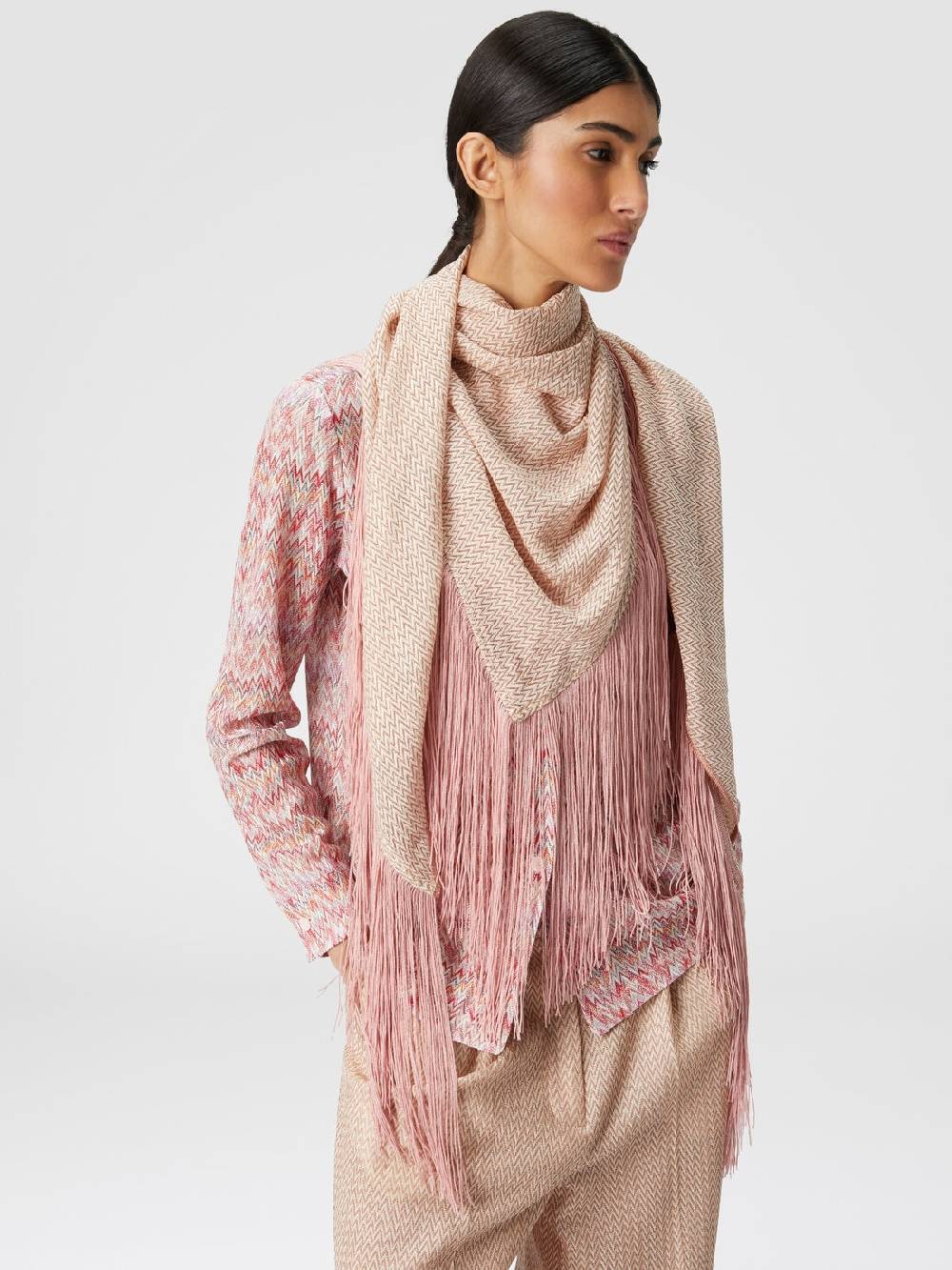 M Missoni Scialle in viscosa lamé chevron con frange Spedizione Gratuita