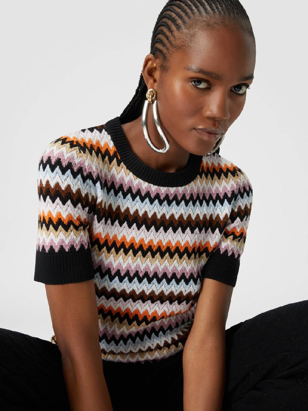 M Missoni Pullover girocollo a maniche corte in lana zig zag Negozi Online