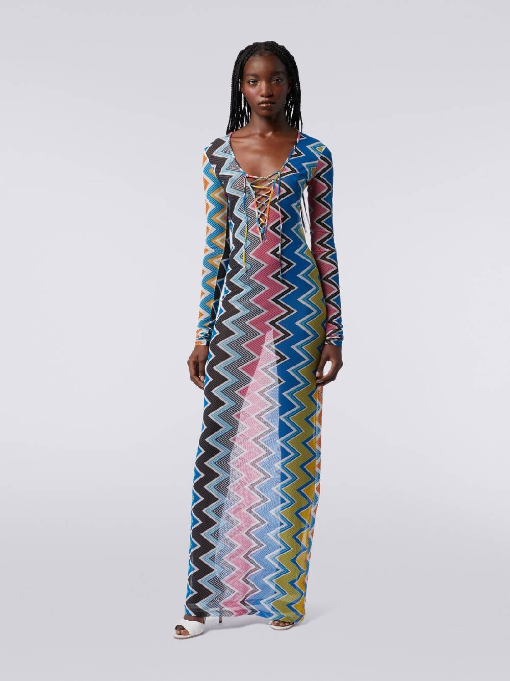 M Missoni Abito copricostume lungo in tulle stampa zig zag