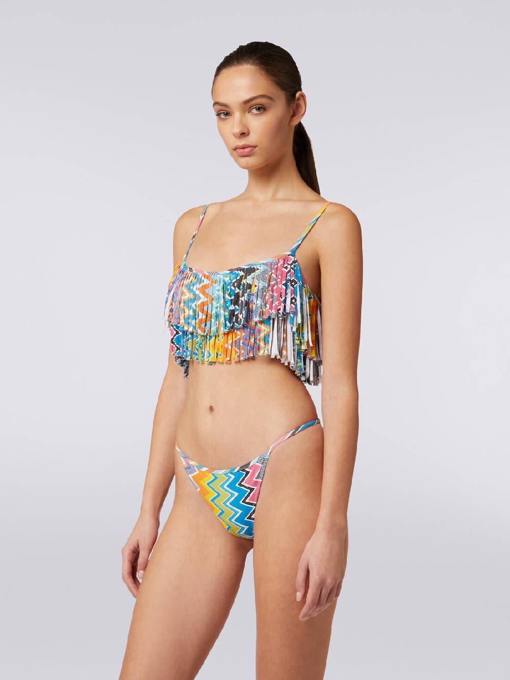 M Missoni Bikini in tessuto stretch stampato con top frange Sconto