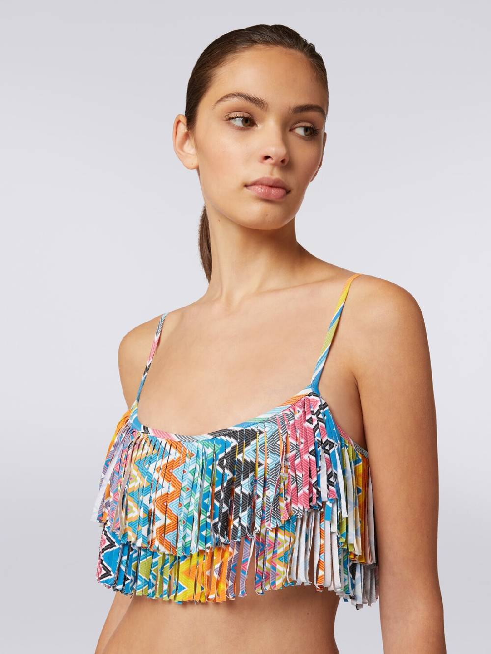 M Missoni Bikini in tessuto stretch stampato con top frange Sconto