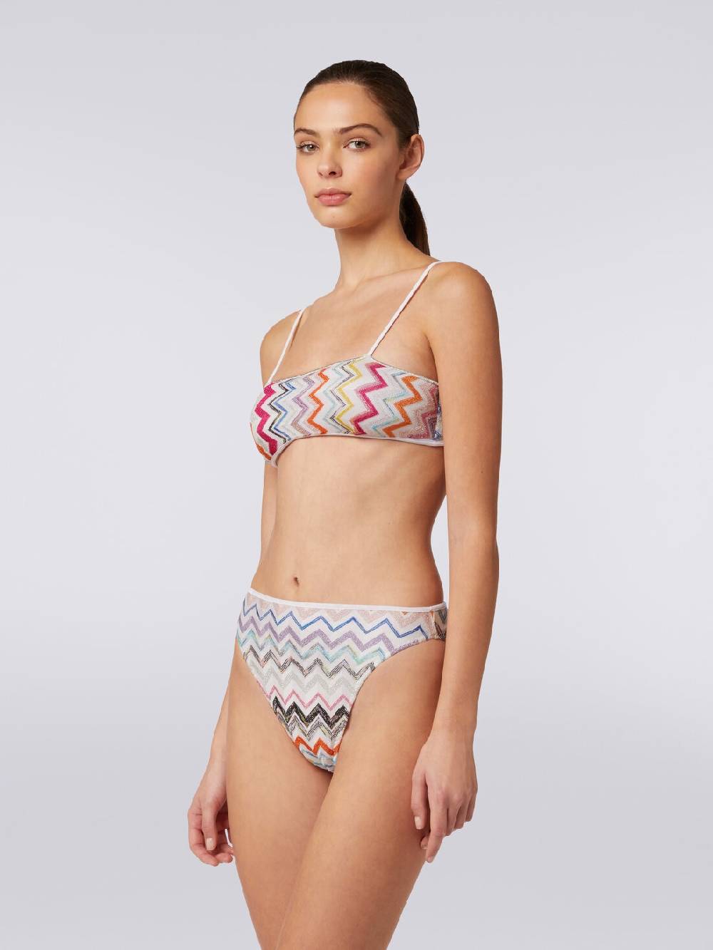 M Missoni Bikini in viscosa zig zag con lurex e slip a vita alta Offerta