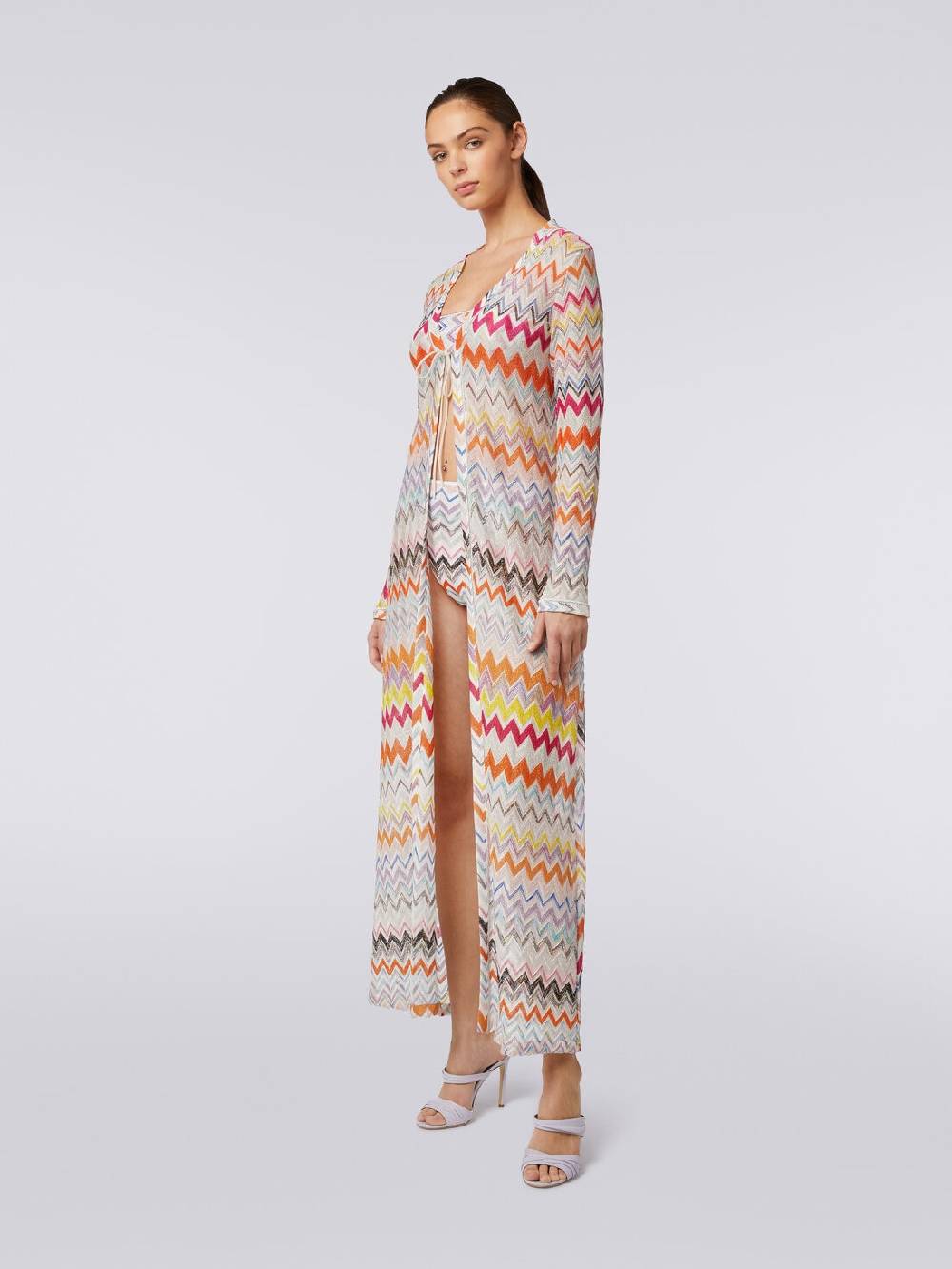 M Missoni Cardigan copricostume lungo con motivo zig zag e lurex In Vendita