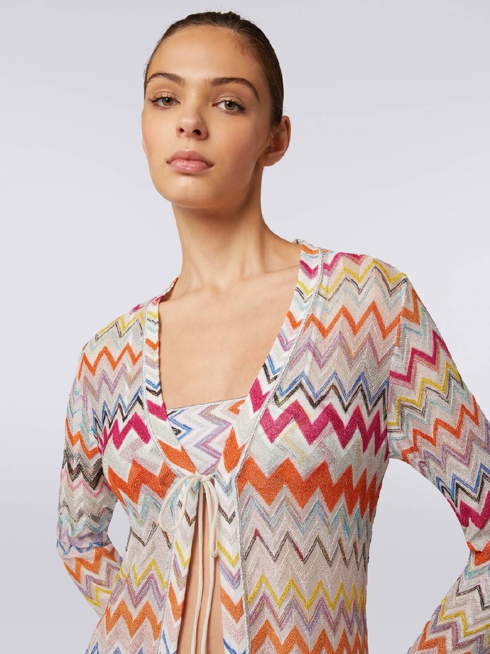M Missoni Cardigan copricostume lungo con motivo zig zag e lurex In Vendita