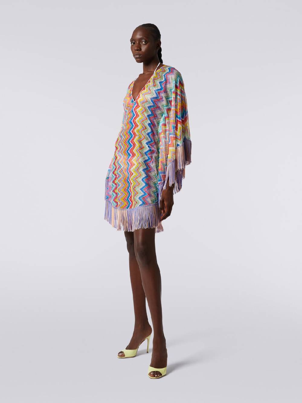 M Missoni Caftano copricostume corto stampa zig zag con frange Saldi