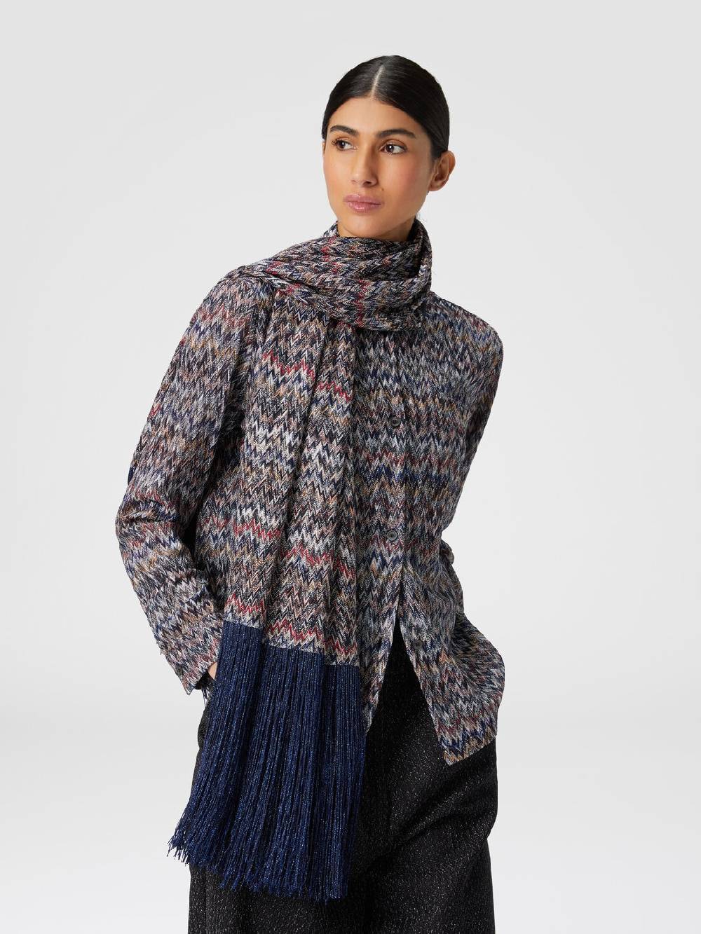 M Missoni Stola in viscosa lamé chevron con frange Vendita Economica