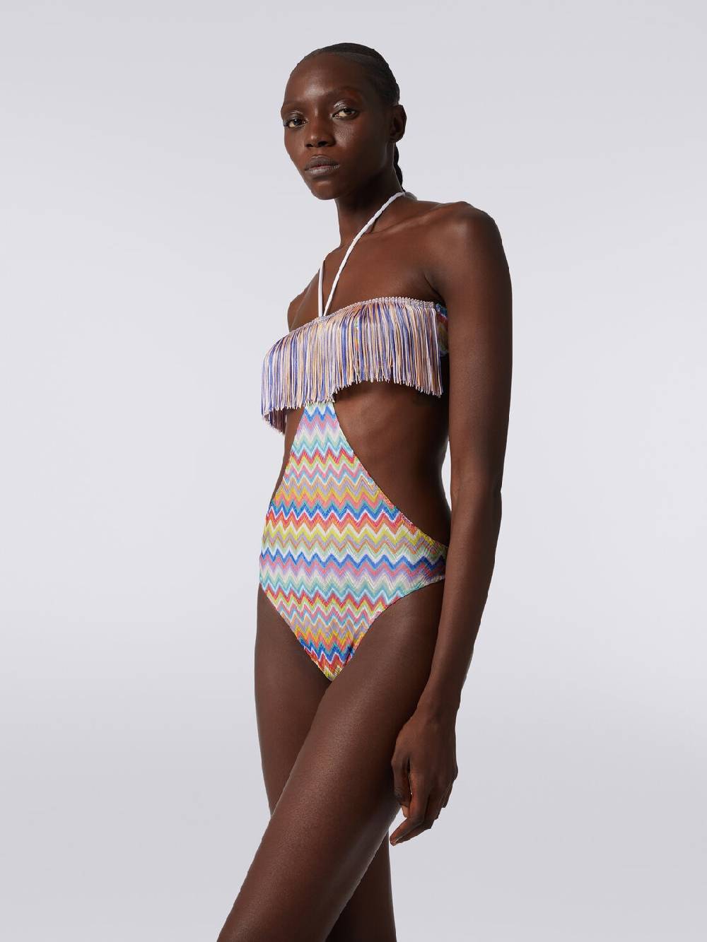 M Missoni Costume intero con stampa zig zag e frange Moda