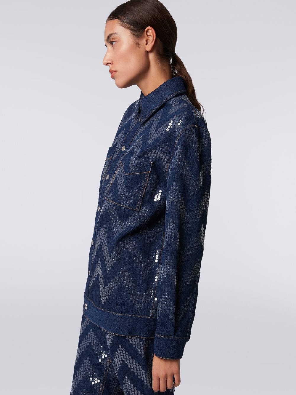 M Missoni Overshirt in denim con applicazione di paillettes Offerta natalizia