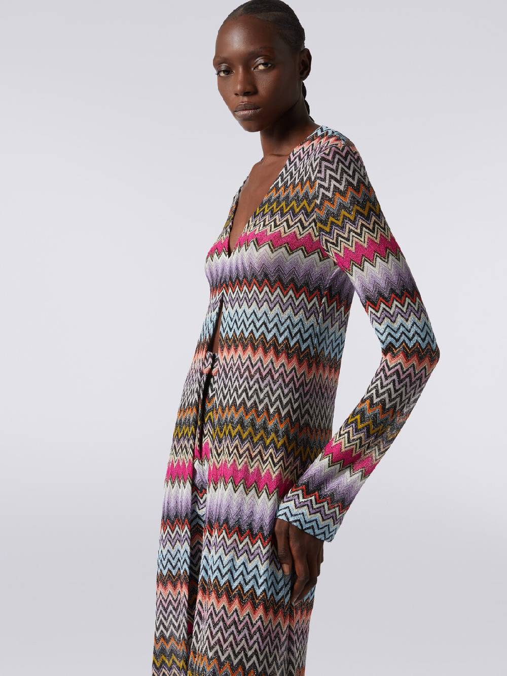M Missoni Cardigan lungo in viscosa zig zag con lurex Bestseller