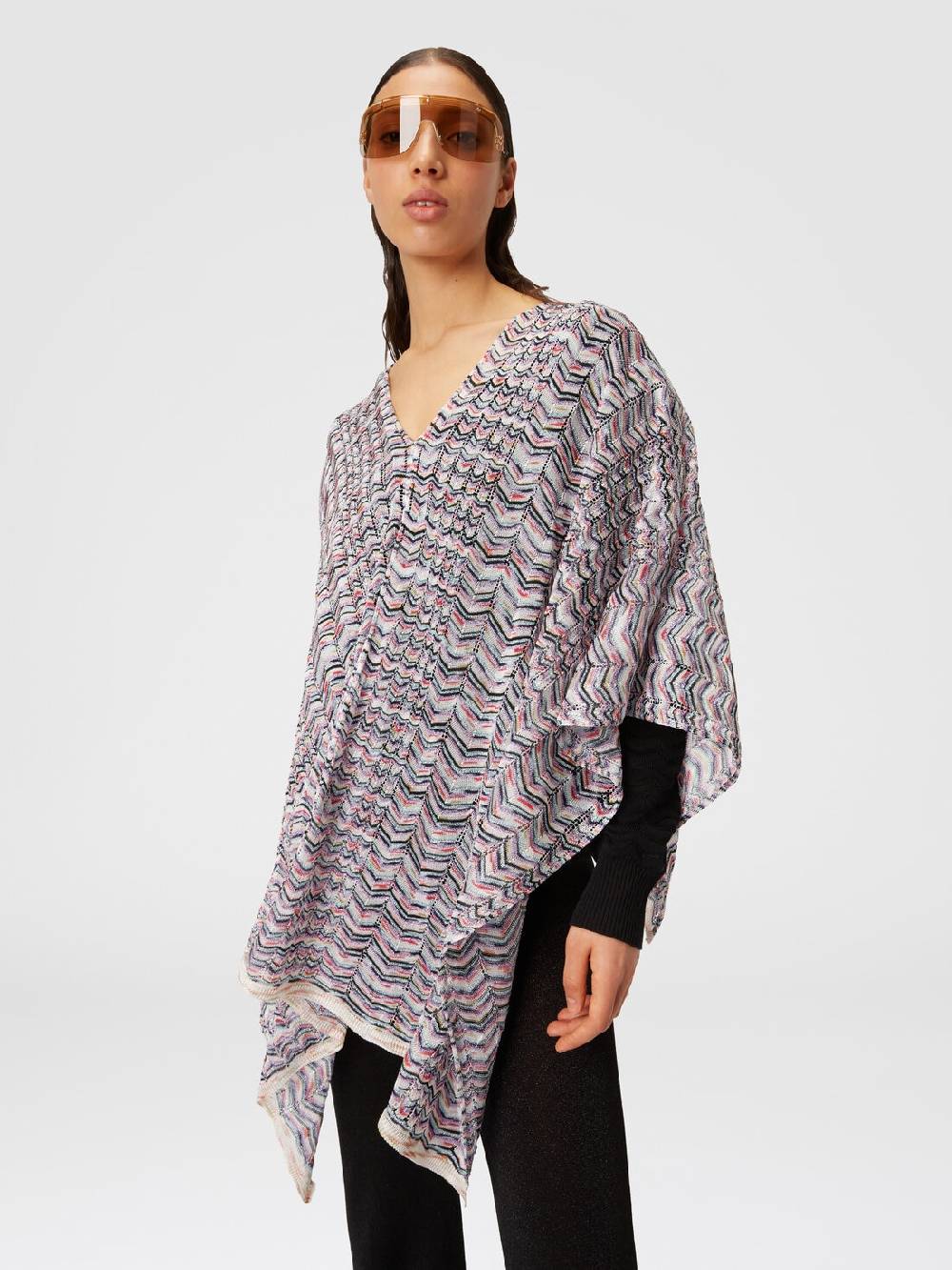 M Missoni Poncho in maglia di viscosa e cotone chevron Liquidazione