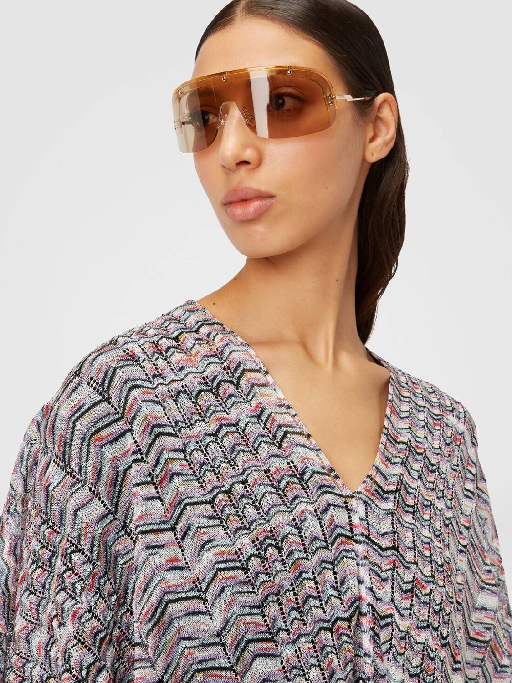 M Missoni Poncho in maglia di viscosa e cotone chevron Liquidazione