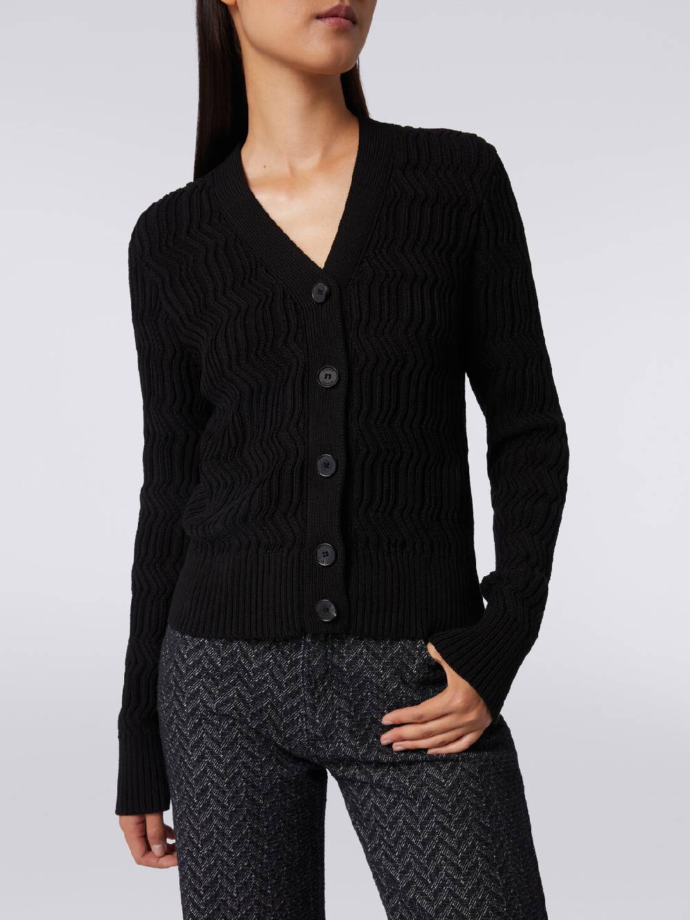 M Missoni Cardigan in cotone con nervature verticali a rilievo Ritorno libero