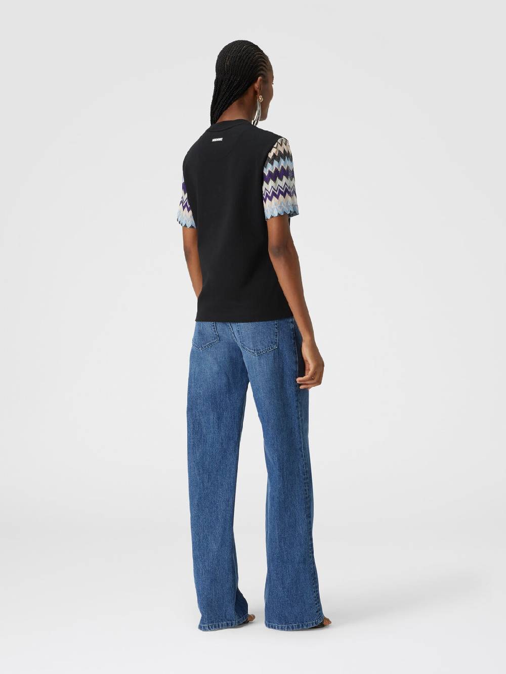 M Missoni T-shirt in jersey di cotone con maniche in maglia zig zag Sostegno trimestrale