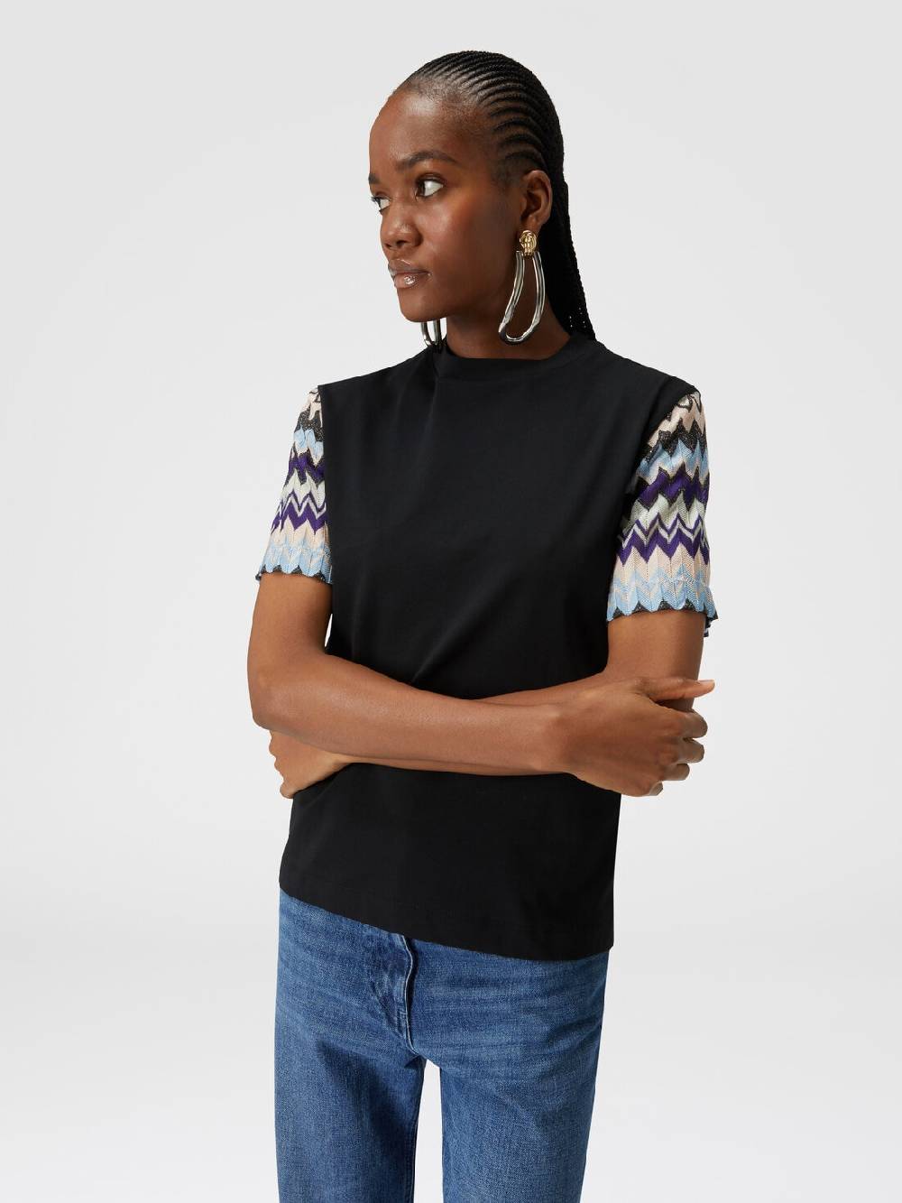 M Missoni T-shirt in jersey di cotone con maniche in maglia zig zag Sostegno trimestrale