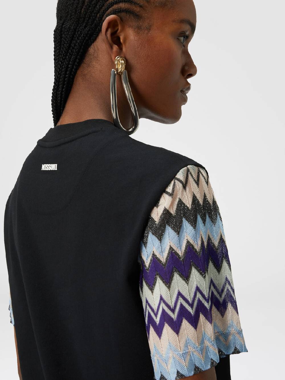 M Missoni T-shirt in jersey di cotone con maniche in maglia zig zag Sostegno trimestrale