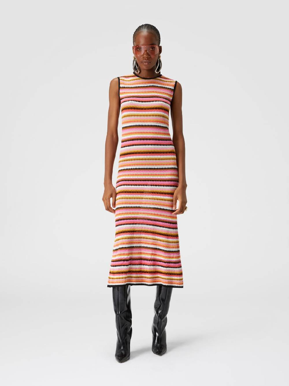 M Missoni Abito midi senza maniche in lana e viscosa a righe