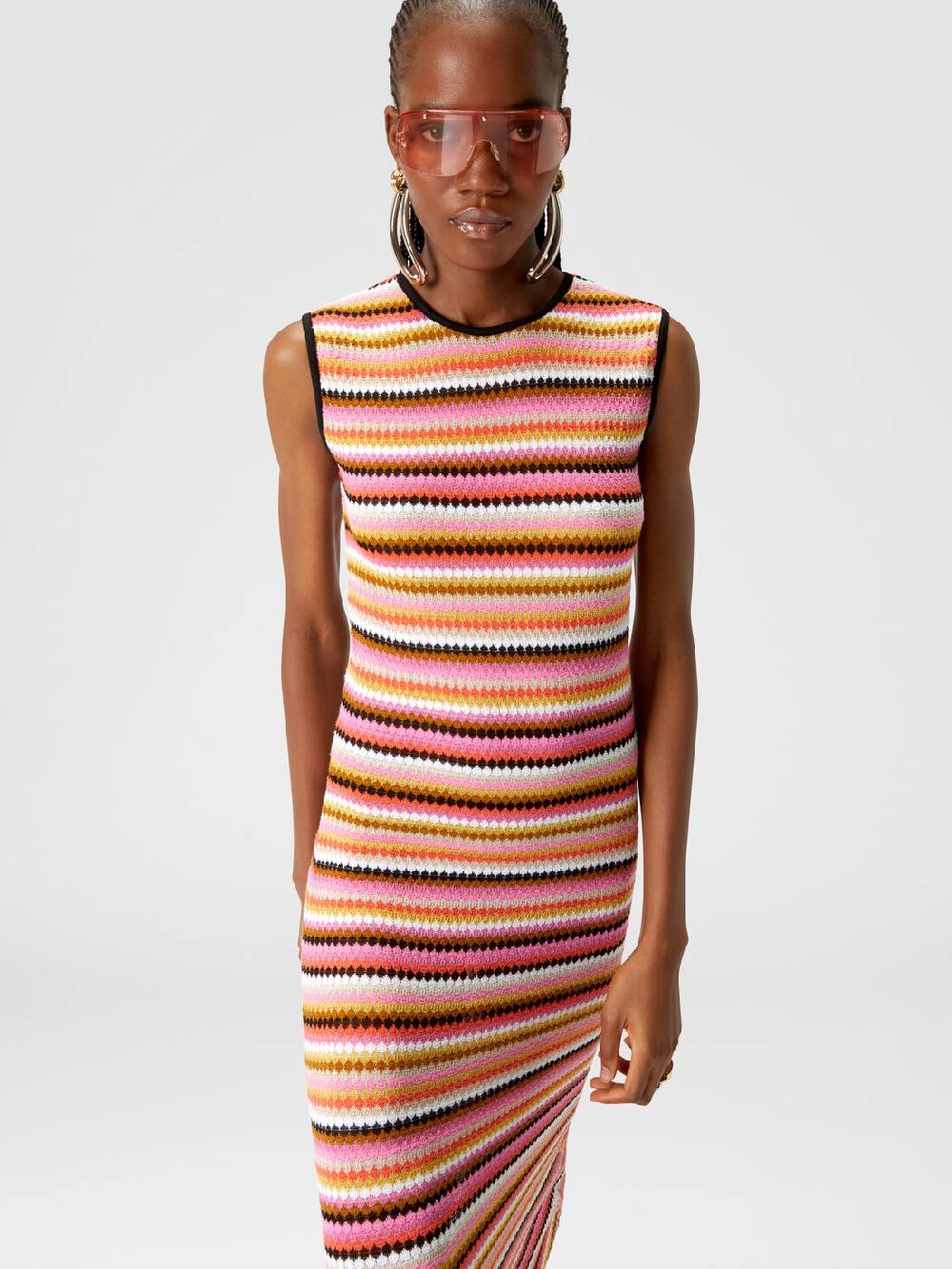 M Missoni Abito midi senza maniche in lana e viscosa a righe Fino al 55% di sconto