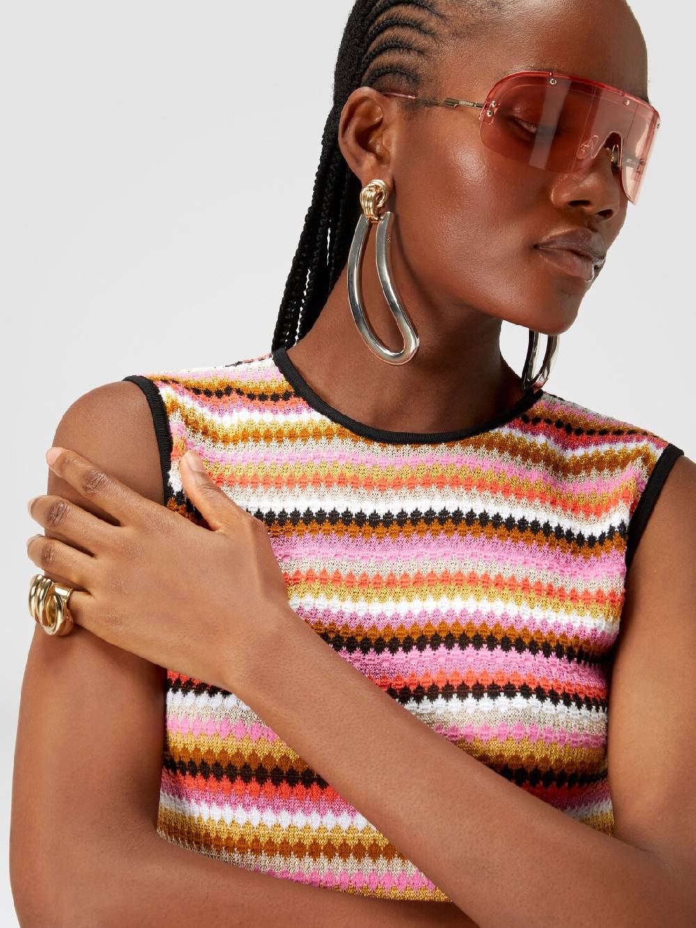 M Missoni Abito midi senza maniche in lana e viscosa a righe Fino al 55% di sconto