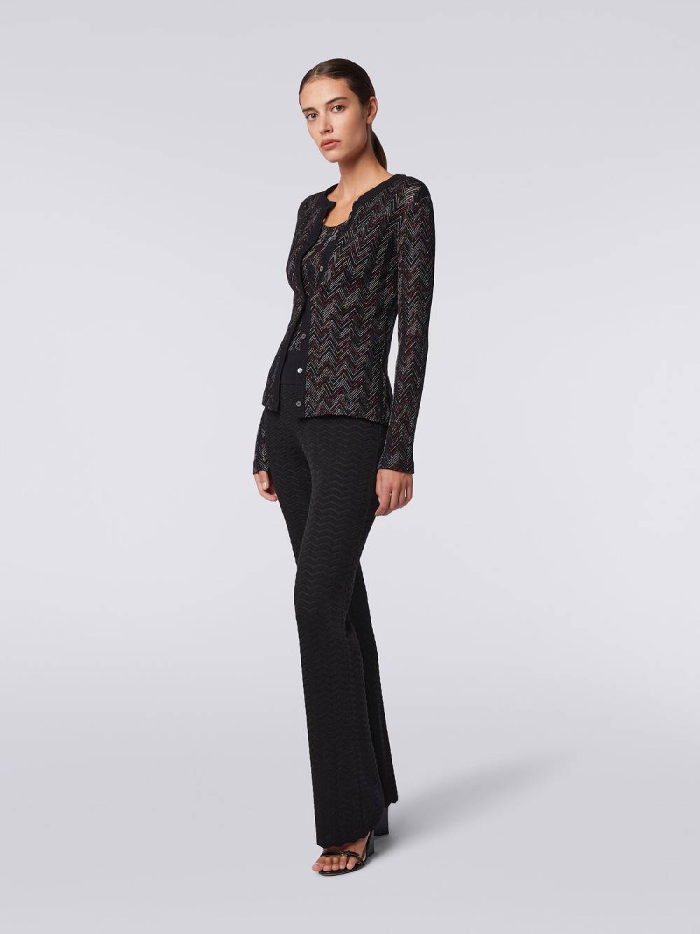 M Missoni Cardigan corto in maglia di lana e viscosa con zig zag in rilievo Officina