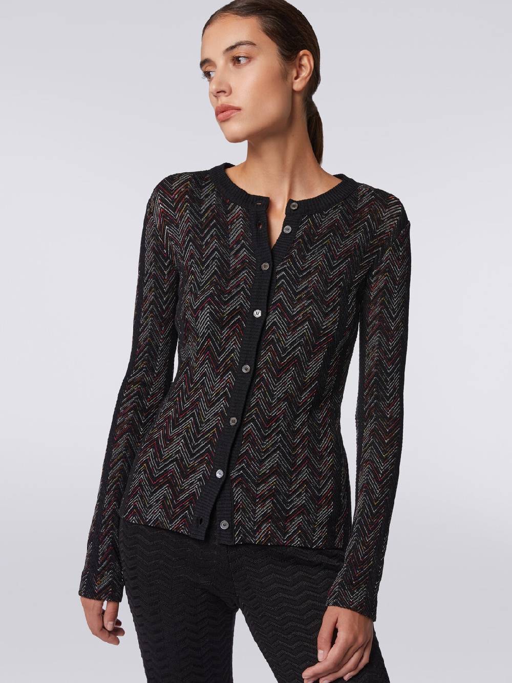 M Missoni Cardigan corto in maglia di lana e viscosa con zig zag in rilievo Officina
