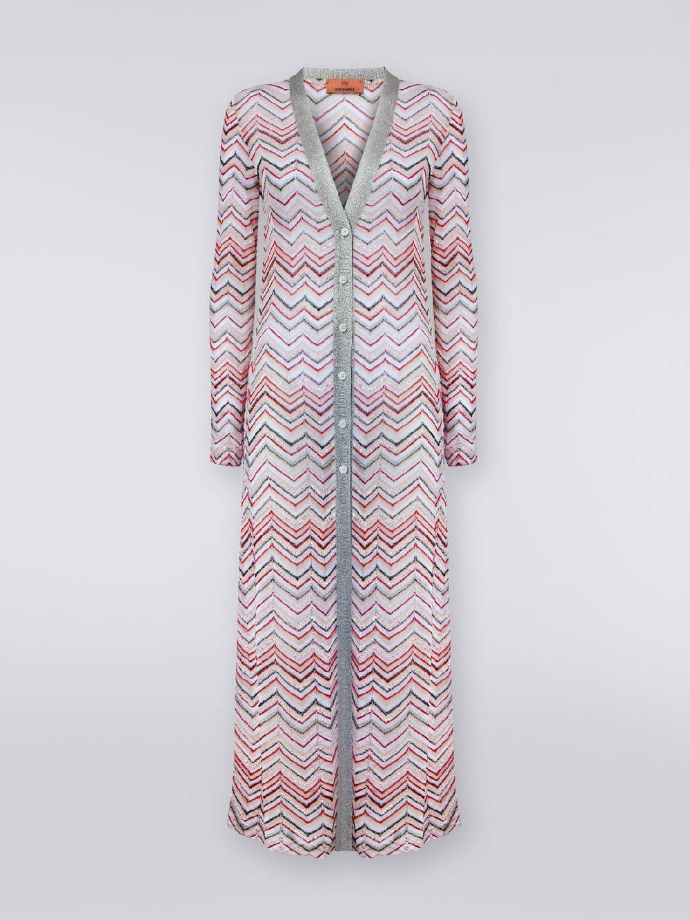 M Missoni Cardigan lungo in maglia zig zag con lurex e paillettes In vendita
