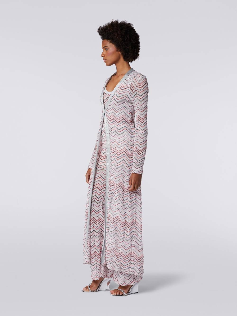 M Missoni Cardigan lungo in maglia zig zag con lurex e paillettes In vendita