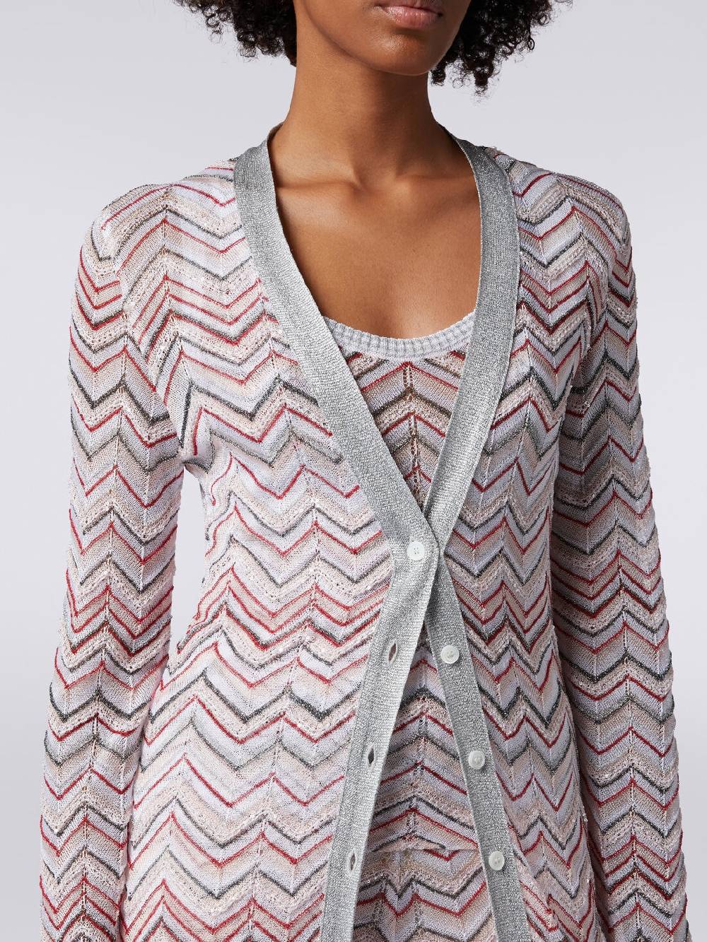 M Missoni Cardigan lungo in maglia zig zag con lurex e paillettes In vendita