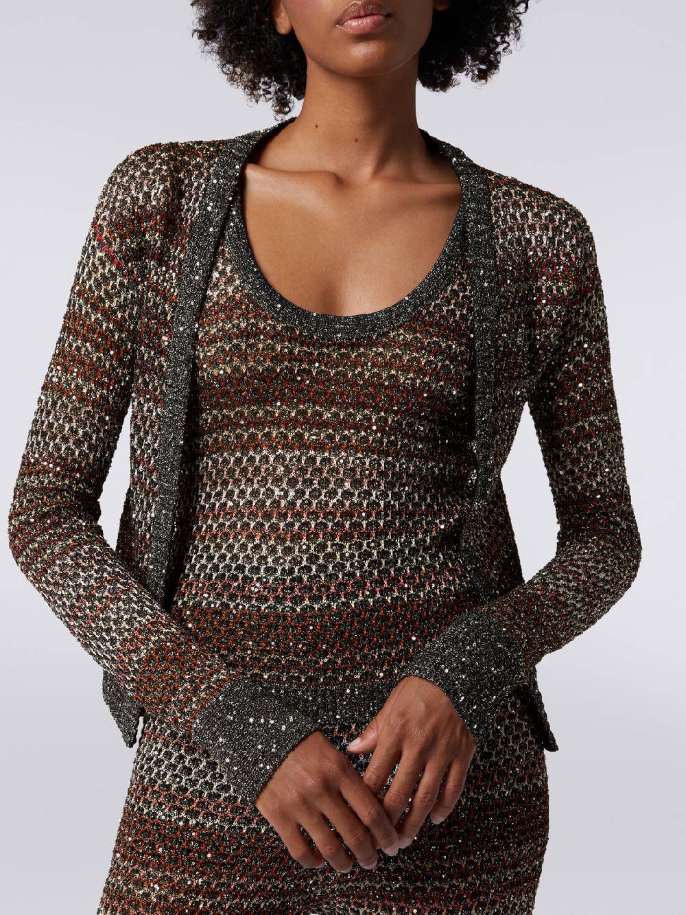 M Missoni Cardigan corto in maglia a rete con paillettes 2025
