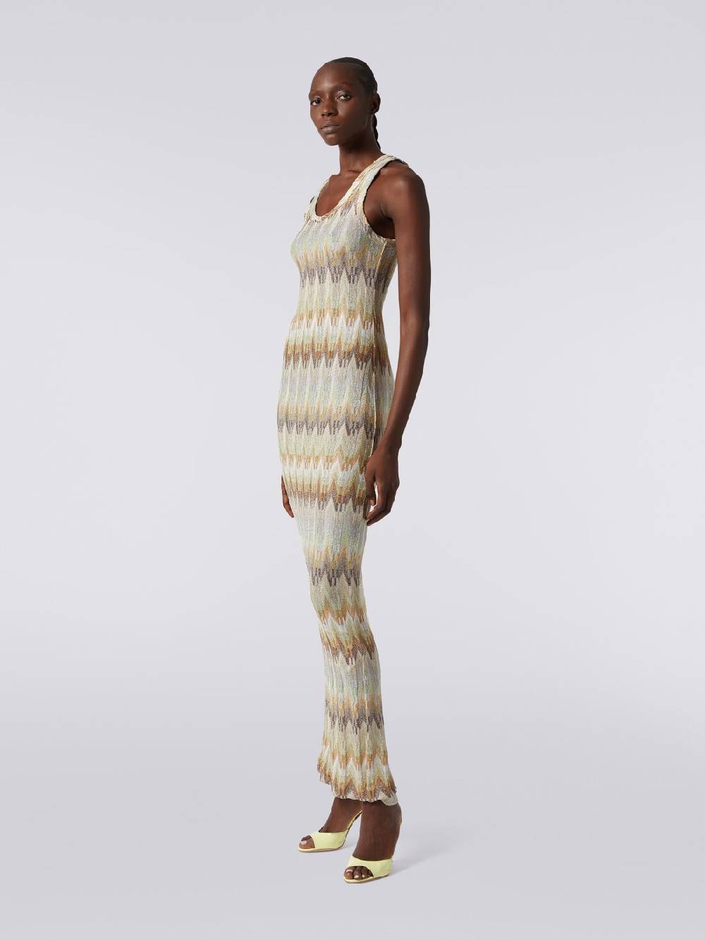 M Missoni Abito lungo smanicato in viscosa zig zag con lurex Fino Al -60%
