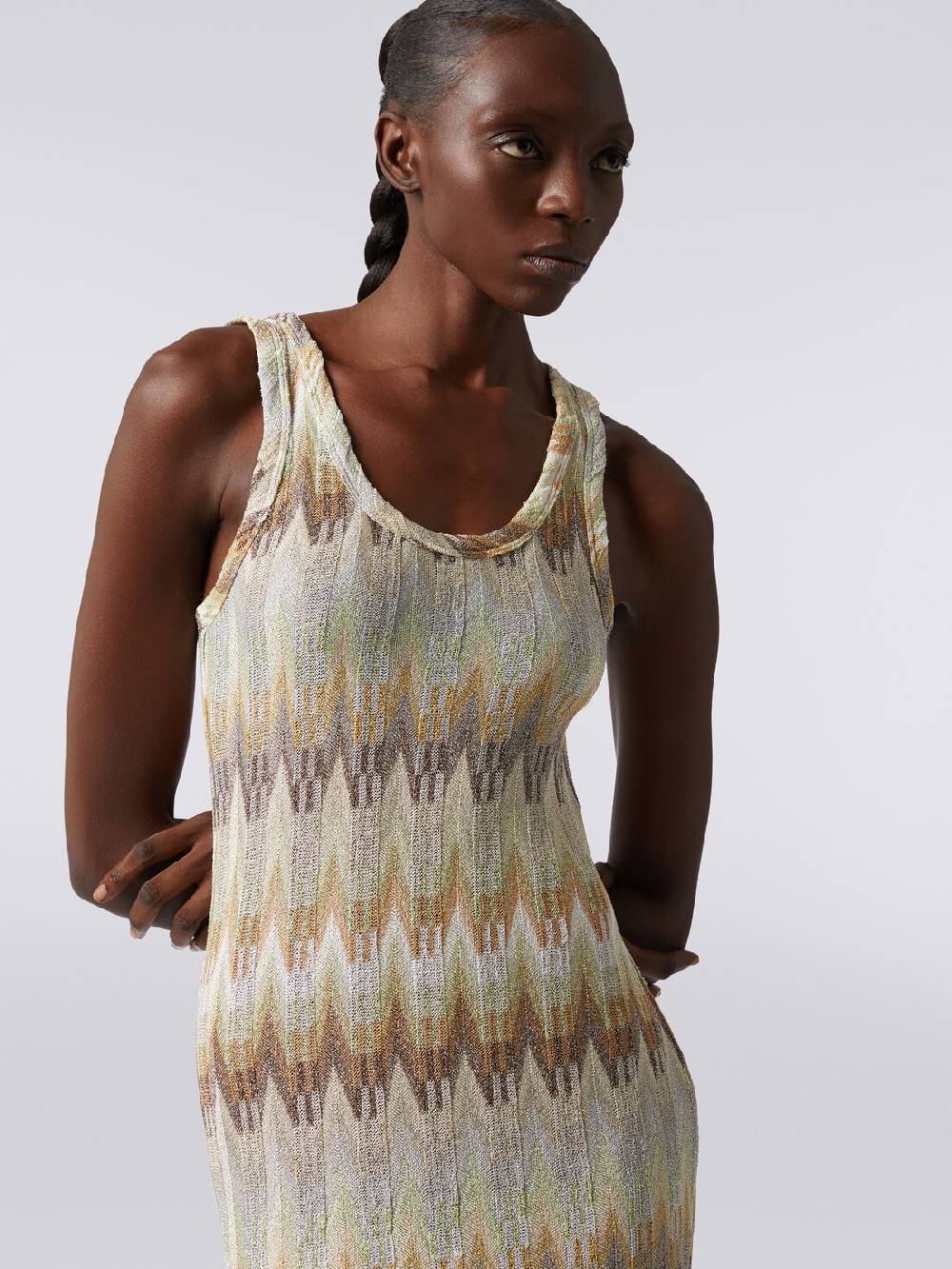 M Missoni Abito lungo smanicato in viscosa zig zag con lurex Fino Al -60%