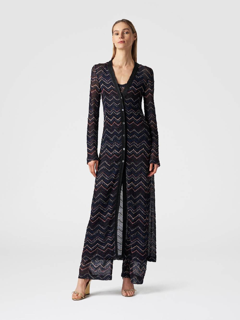 M Missoni Cardigan lungo in maglia zig zag con lurex e paillettes Offerte